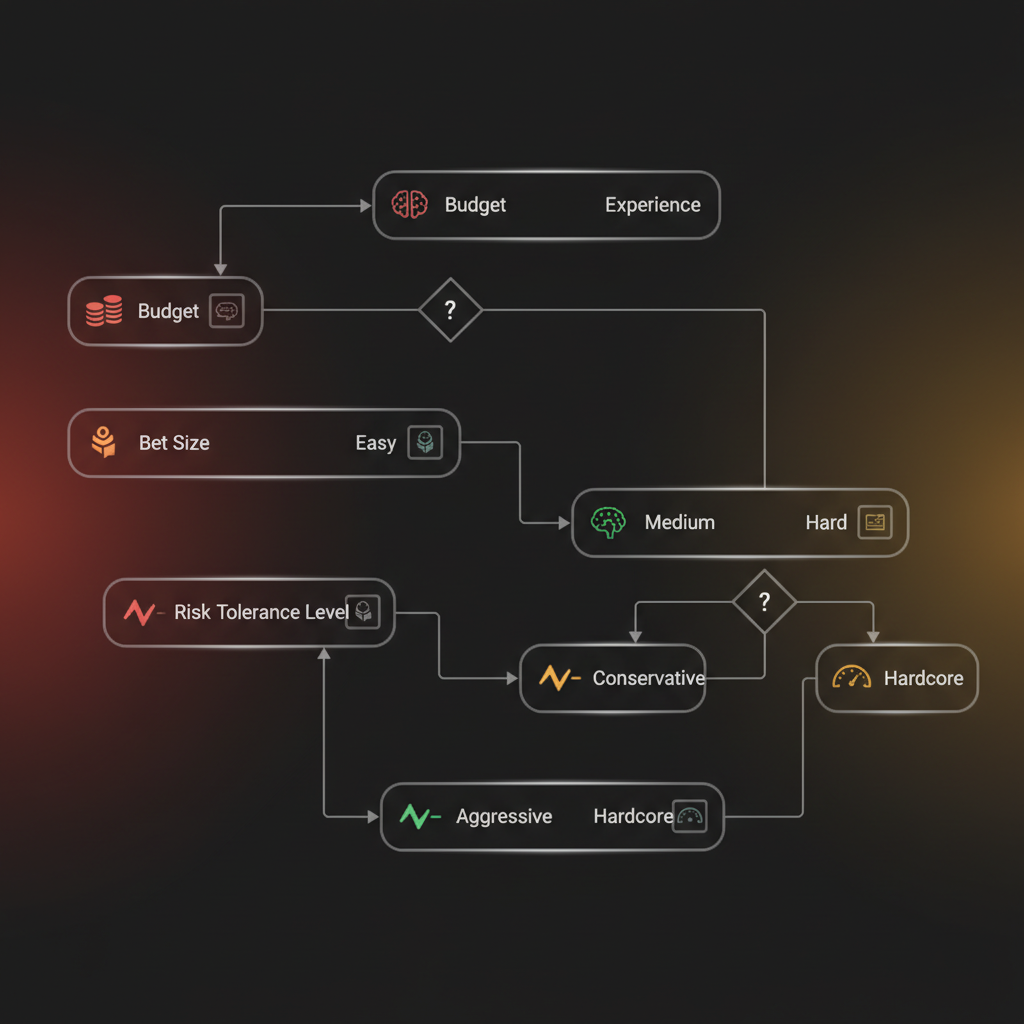 Diagramma di flusso per scegliere la strategia in Chicken Road 2 basata su budget, esperienza e tolleranza al rischio