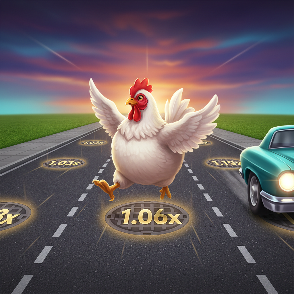 Schermata di gioco Chicken Road 2: il pollo attraversa le corsie con moltiplicatore attivo